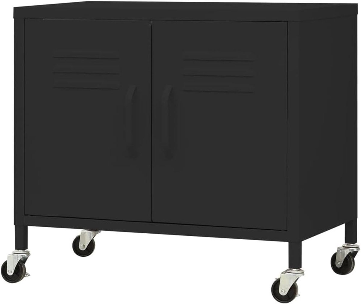 Opbergkast Zwart Staal 60x35x56 cm - Met Verstelbare Plank en Wieltjes