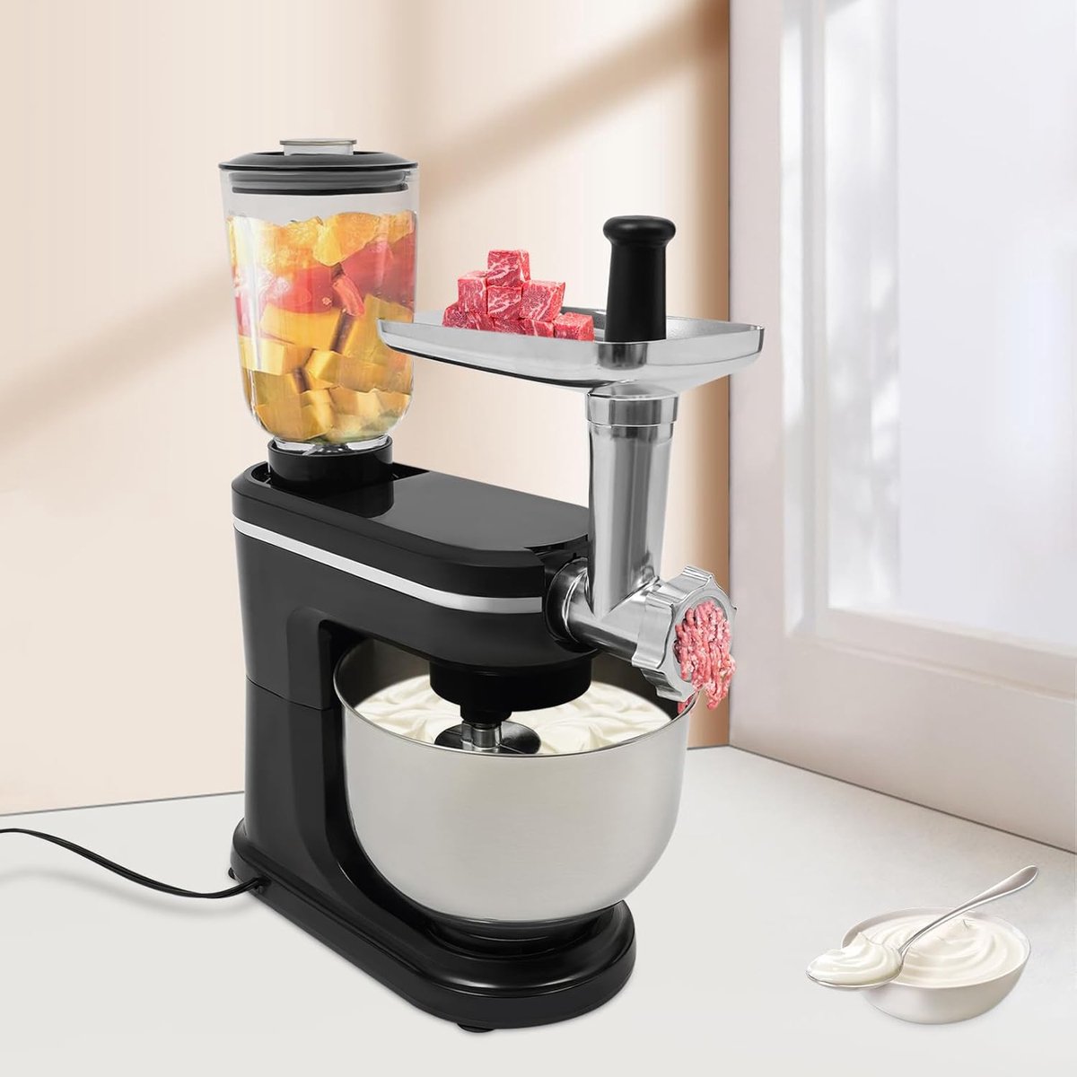Keukenmachine Blender - Mixer Sapcentrifuge - Bakken En Mixen - 3-in-1 Functionaliteit - 6L Kom - Zwart — afbeelding 5