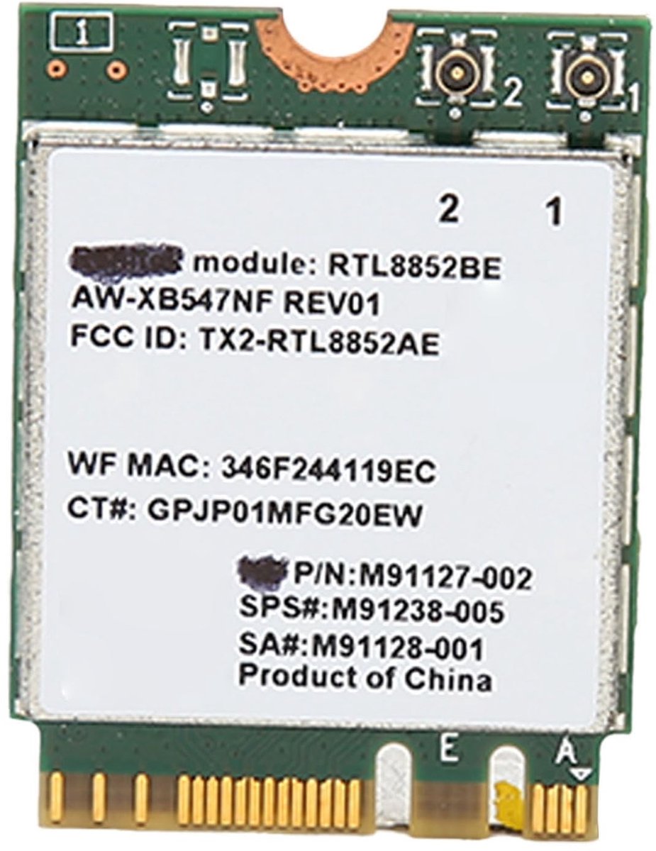 ONF3 - RTL8852BE AX210NGW WiFi-Kaart - Dual-band 1800 Mbps - Geschikt voor Laptop - M.2 Formaat - WiFi6 Netwerkkaart - Bluetooth 5.2 Ondersteuning