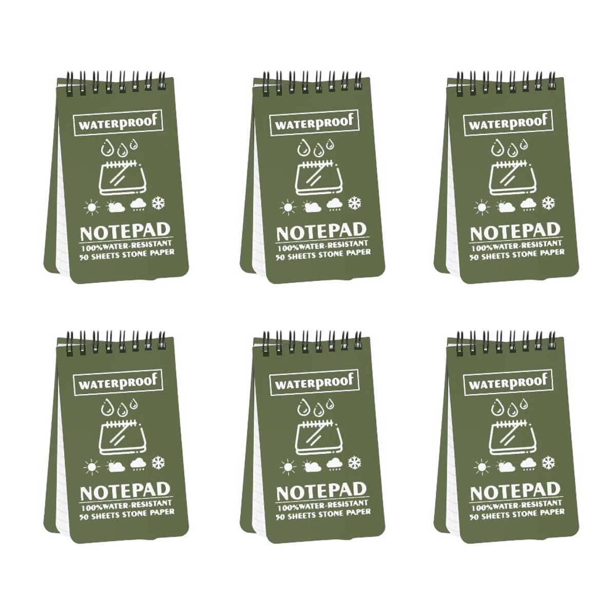 ONF3 - Waterdichte Notitieboek - Pocket Notepad - Geschikt voor Outdoor Activiteiten - Groen - 100 Pagina's - Weerbestendig - 3 x 5 Inch