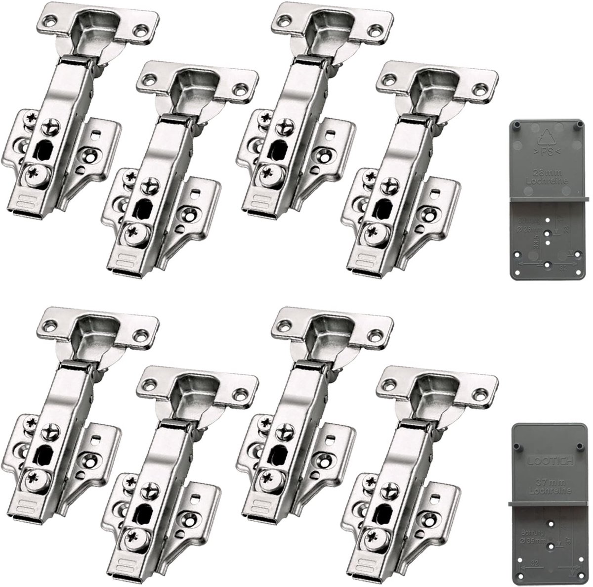 aladdien - Voorliggend Clip-On Scharnieren - Hydraulische Demper - Set van 8 - Keukenkast Scharnieren - Zacht Sluiten - Automatische Demping