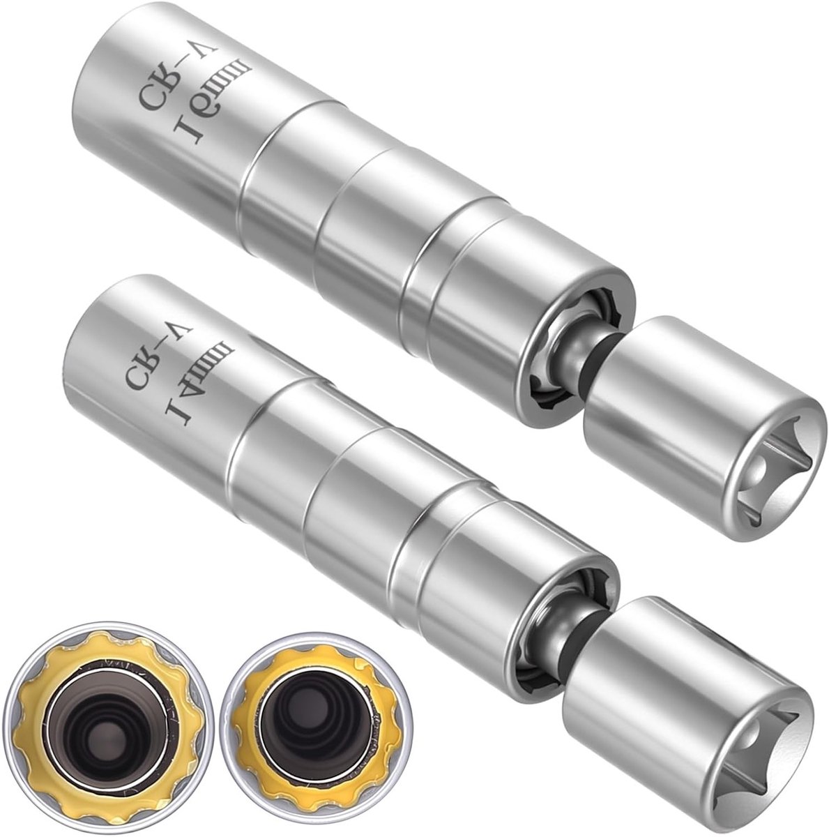 Set van 2 kaarsenkappen voor bougies, 14 mm en 16 mm, magnetische bougiekappen met universele afdichting, 12-zijdig 3/8 inch