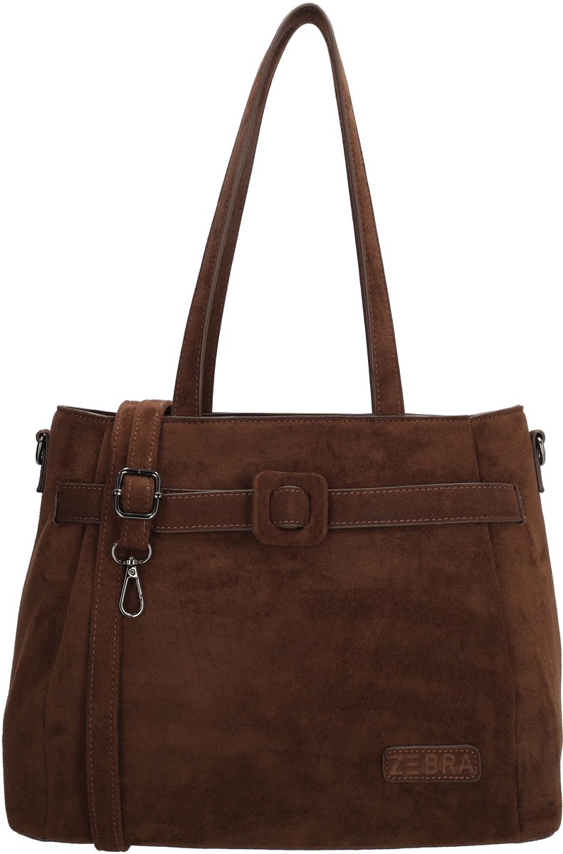 Zebra Trends Davina Shopper - Dames Tas - Suede Look - Verstelbare Schouderband - Ritssluiting - Shopper Tas - Schoudertas - Tote Bag - Dames Tas - Donkerbruin