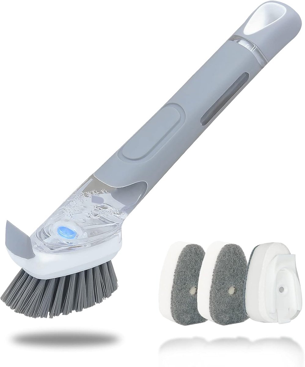 Famanu – Afwasborstel met zeepdispenser en 3 spoelspons, set met handvat voor thuis