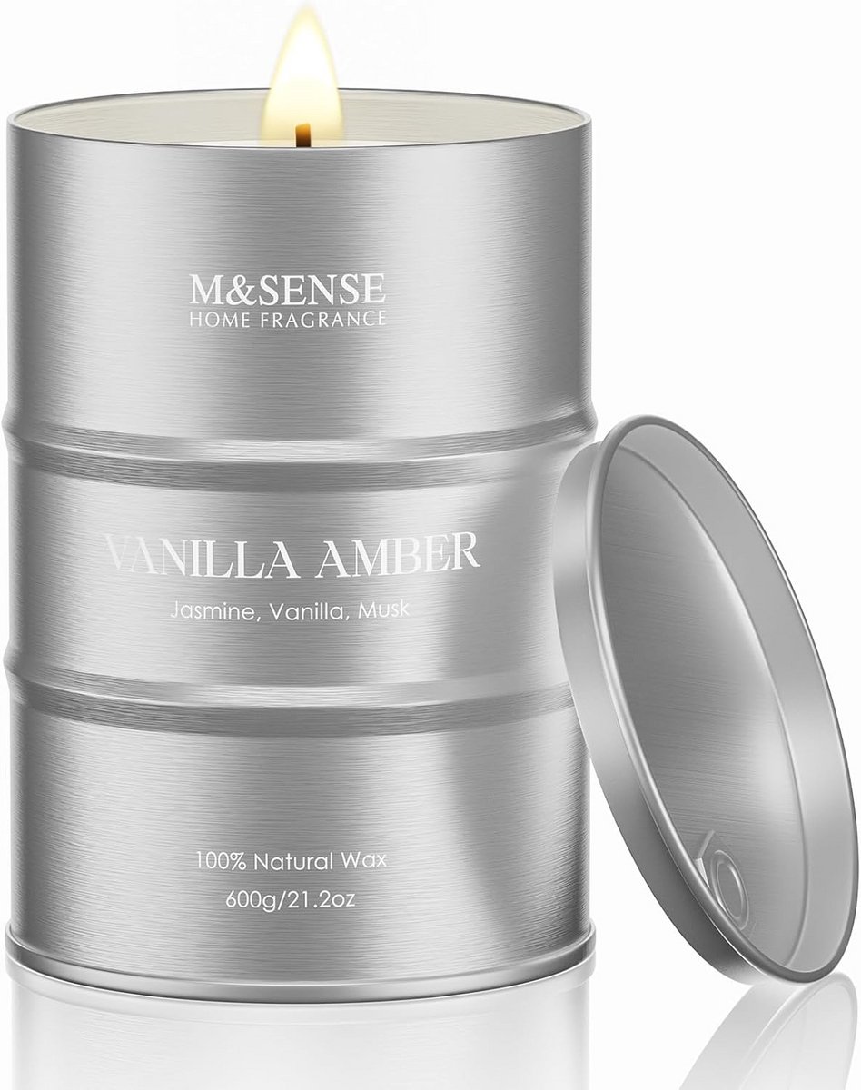 M&SENSE Vanilla Amber Scented Candles, Natural Soy Candles 600g 120 Hour Slow Burning, Highly Scented Vanilla Candles for Bathroom, Ordor Elimator Candle for Home