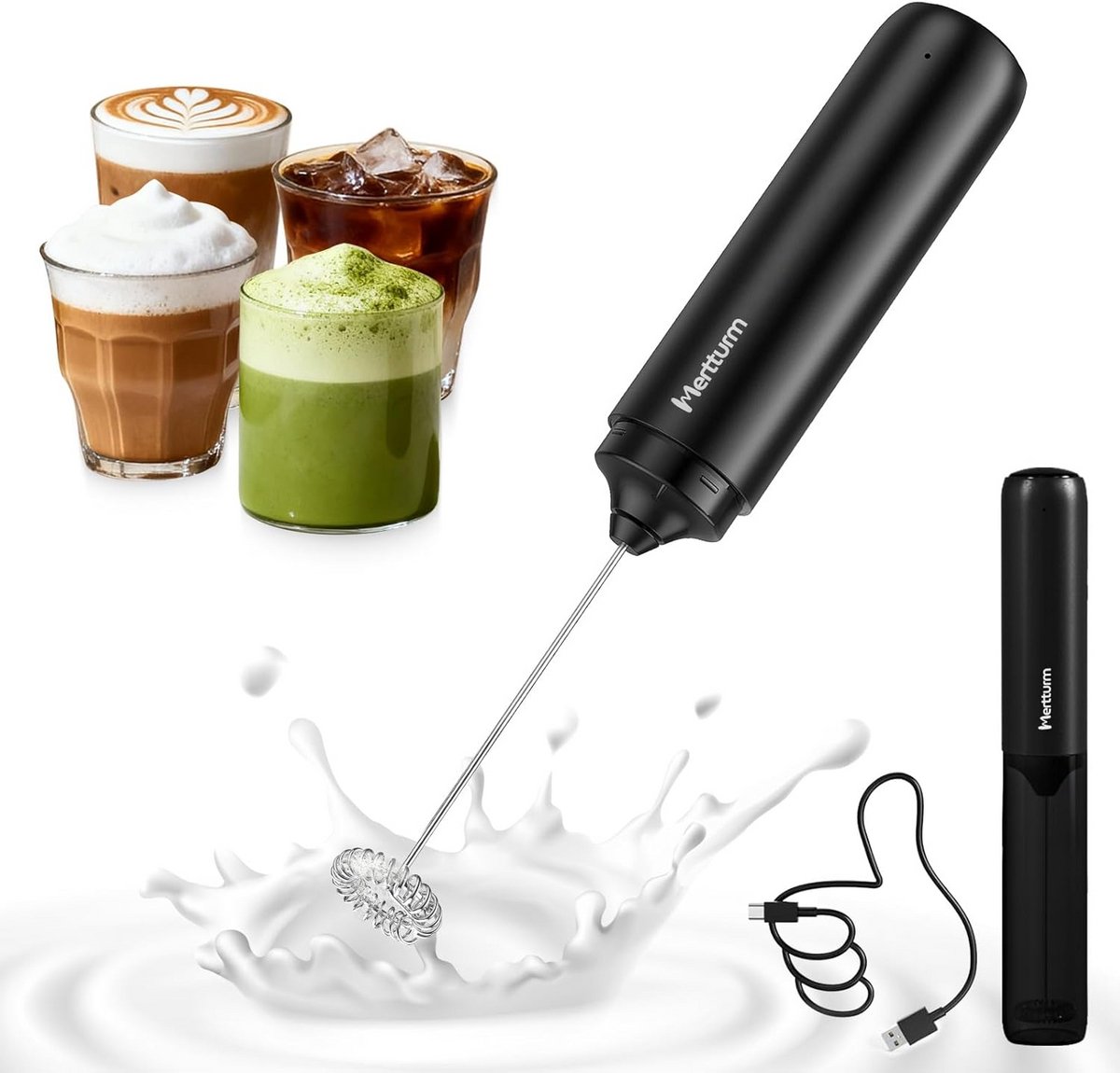 Draadloze Melkopschuimer met Hoge Snelheid USB-C Oplaadbaar voor Warme en Koude Dranken