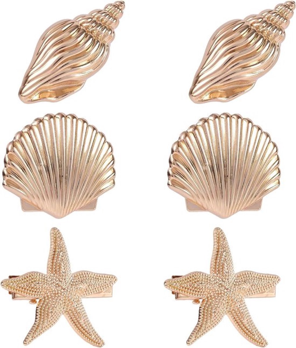 Haarspelden Schelp Zeester Kaurischelp - Goud Metaal Zomeraccessoires 6st