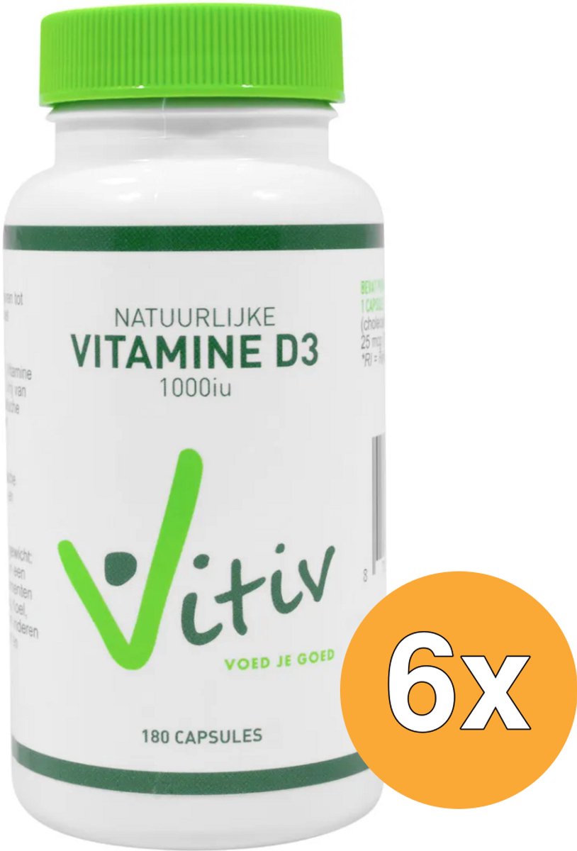 6x Vitiv Vitamine D3 1000iu (180 capsules)