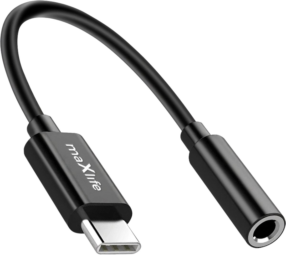 MaXlife, Adaptateur Audio Jack 3.5mm Femelle vers USB-C Mâle Compact 13.5cm, Zwart