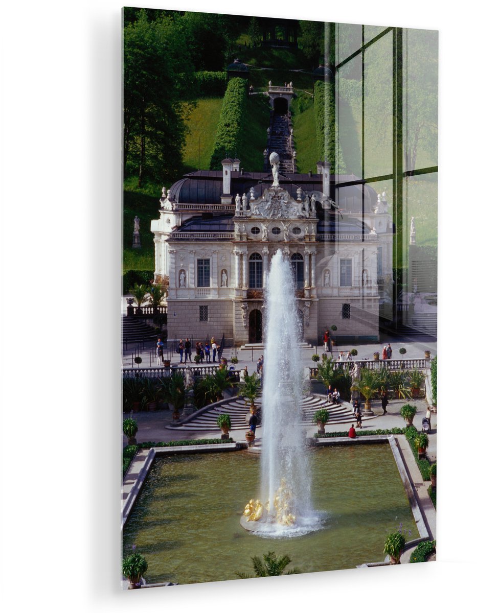 ® Glasschilderij 20x30 cm - Schilderij acrylglas - Slot Linderhof - Fontein - Duitsland -