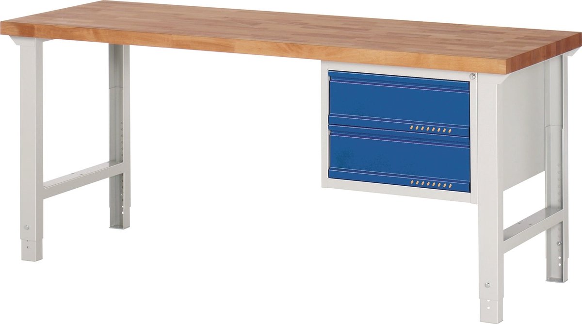 Werkbank Ser.BK 650 B2000xT700xH790-1140mm Buche lichtgrau/blau 2 Schubl.TECWERK