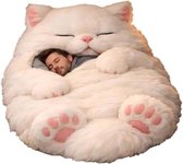 Pluche Slaapzak - Kattenvorm - Gezellig Slapen - Geïntegreerd Kussen - One Size - Wit Roze