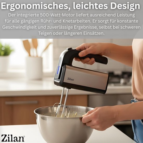 Elektrische Handmixer - Keukenmixer - Bakken en Koken - 500 Watt Kracht - 10 Liter Capaciteit - Zilver Zwart van Merkloos — afbeelding 2
