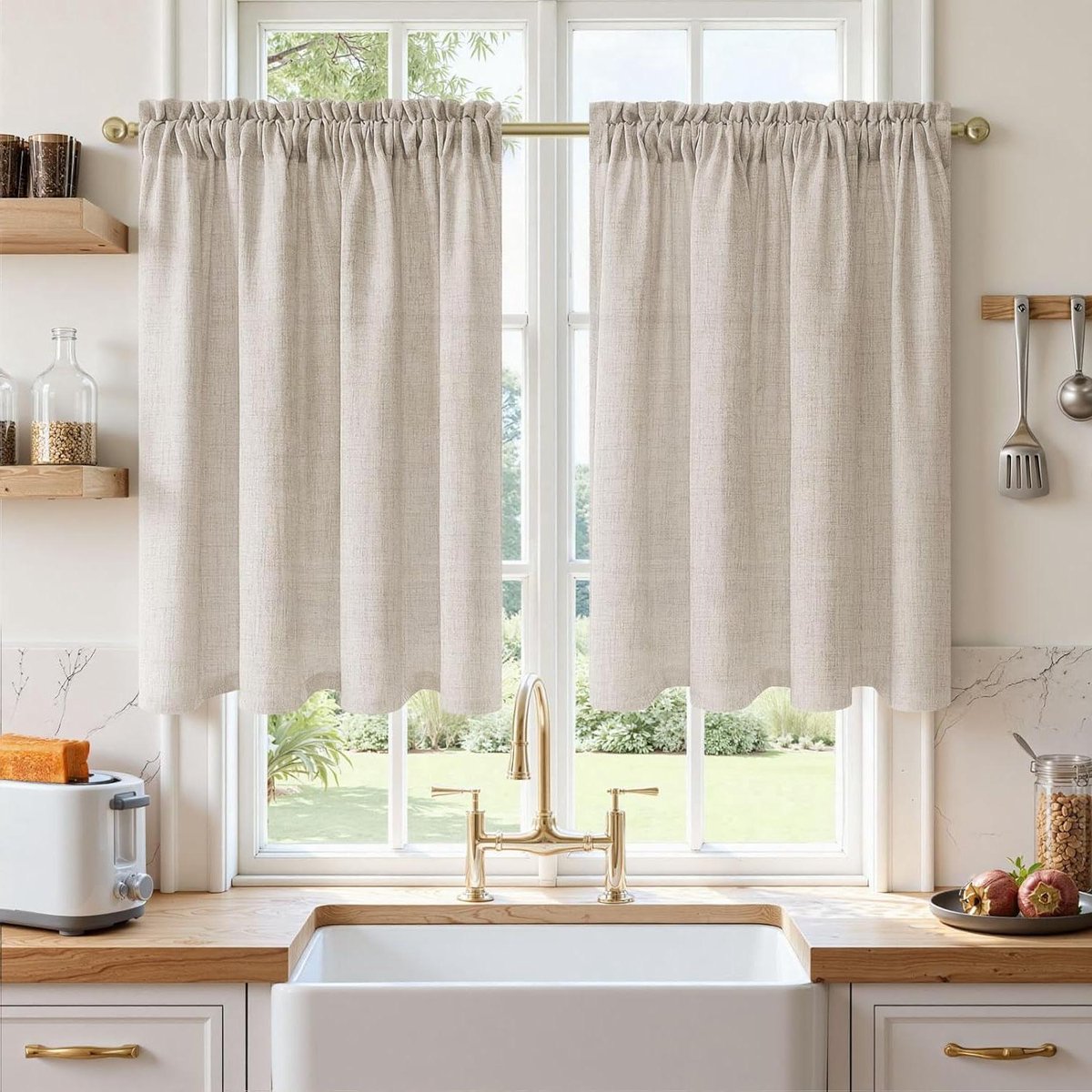 Vitrage Bistrogordijn - Linnenlook Gordijn - Privacy Creëren - Halftransparant Weefsel - 90 x 60 cm - Linnen