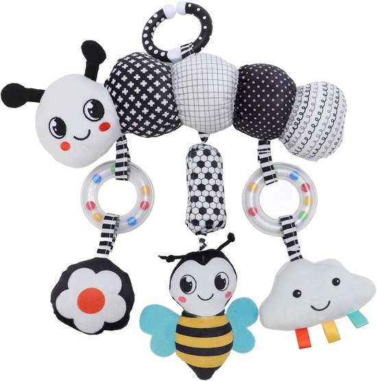 Bedhangspeeltje - Pluche dier - Baby entertainment - Zachte pluche stof - 25 cm lengte - Zwart-wit — afbeelding 2