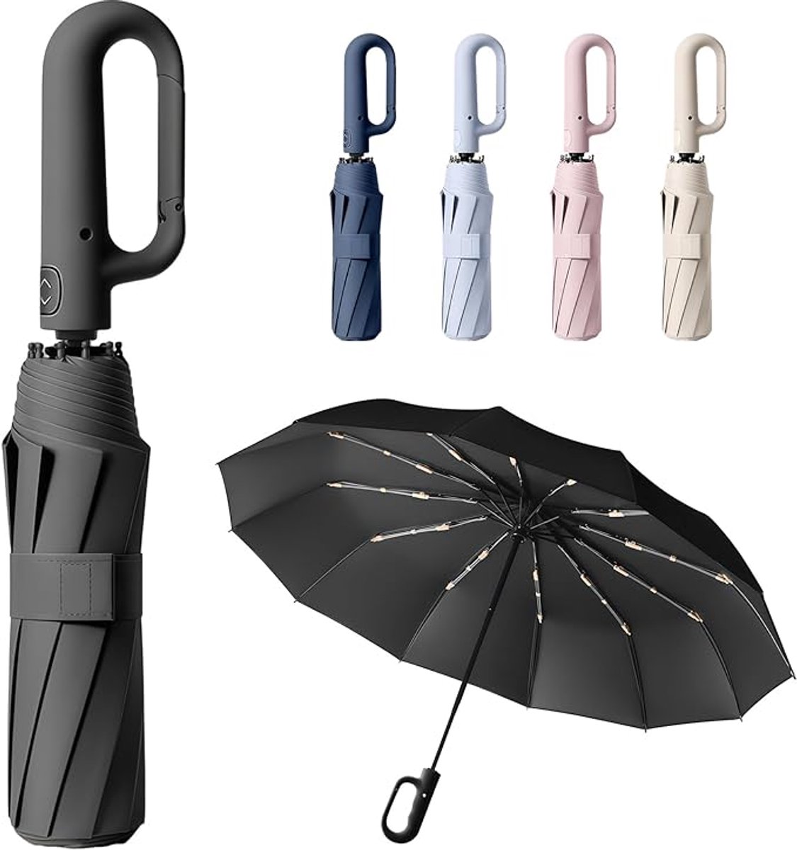 VHV - Paraplu - Paraplu opvouwbaar - Automatisch opvouwbare paraplu – Wind- en stormbestendig - Compacte – Lichtgewicht en stevig – Gemakkelijk te openen en te sluiten – Reisparaplu voor mannen en vrouwen - Zwart