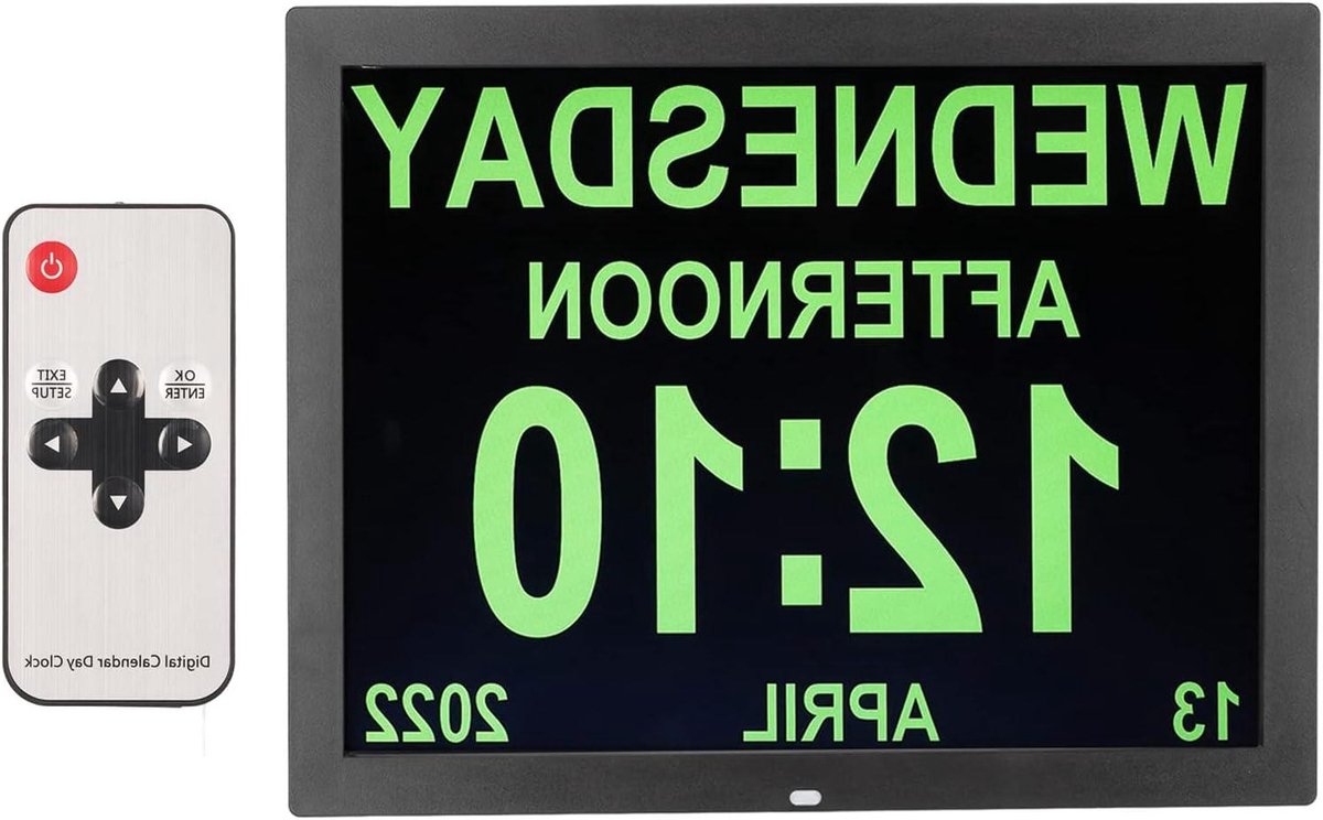 Digitale Kalender Alarmdagklok, 15 Inch Digitale Klok Groot Display met 5 Aangepaste Alarmen, Automatisch Dimmen voor Mensen met een Extra Groot Verminderd Gezichtsvermogen (EU-stekker)