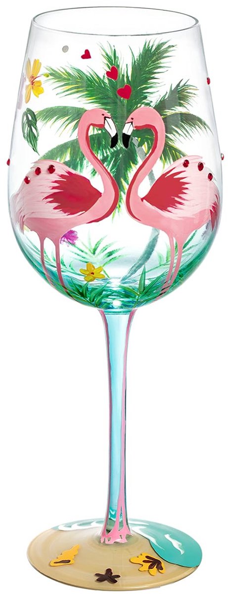 VT Goods - Handgeschilderd Wijnglas - Flamingo Design - 15oz - Perfect voor Feestdagen - Uniek Cadeau voor Vrouwen