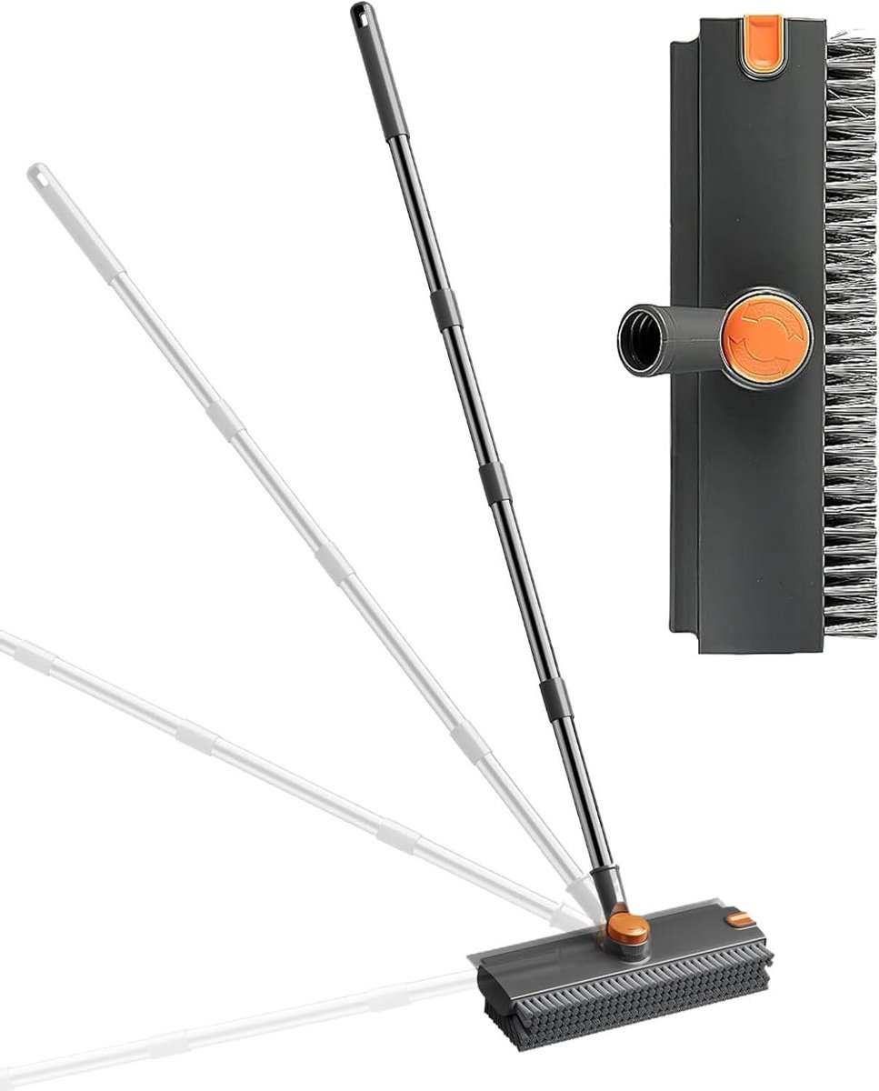 Vloerborstel - Reinigingsbezem - Grondig Schoonmaken - Verstelbaar Handvat - 134 cm - Grijs