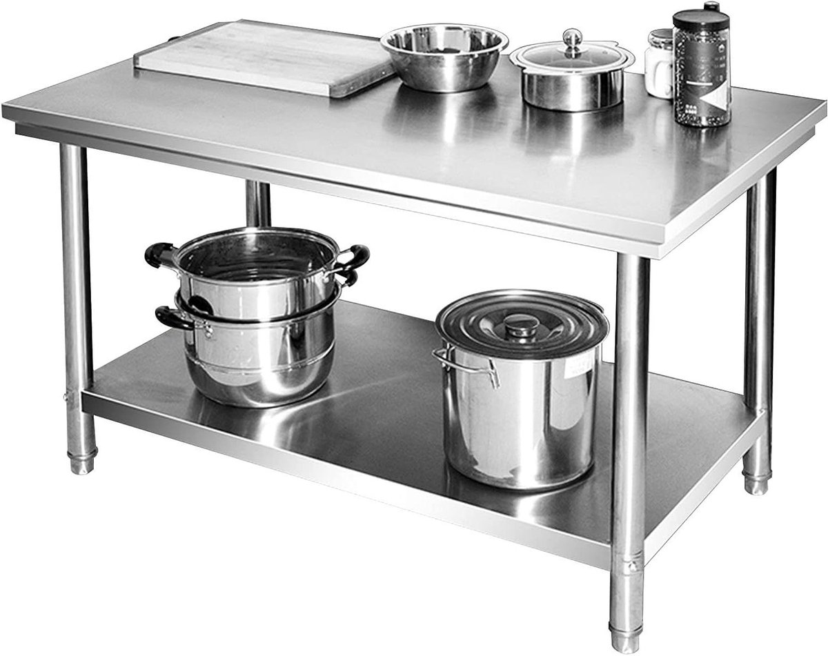 Keuken Werktafel Rvs - Prep Tafel - Voedselbereiding - Met Onderplank - 100x50x80cm - Zilver