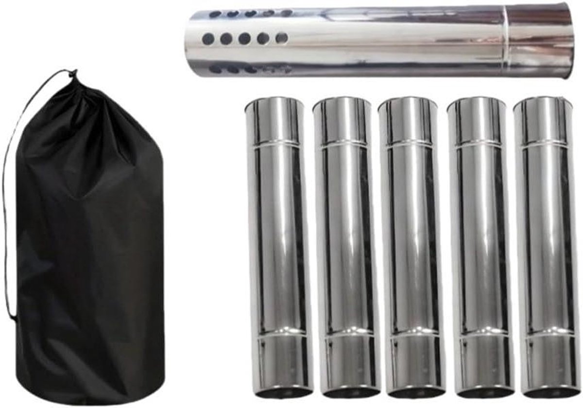 Houtkachel Schoorsteenpijp - Rookkanaal Set - Buiten Koken - Vonkenvanger Inclusief - 6 Delig - Zilver