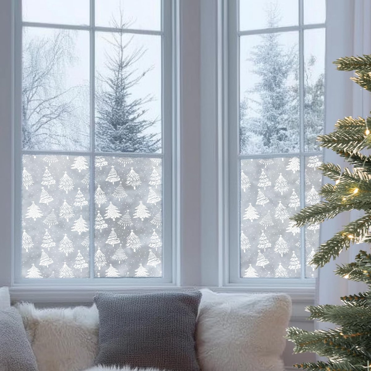SPHProducts - Kerstvensterfolie - Witte Kerstboom - Privacy en UV Bescherming - Static Cling - Kerstdecoratie - Voor raamdecoratie - Witte kleur