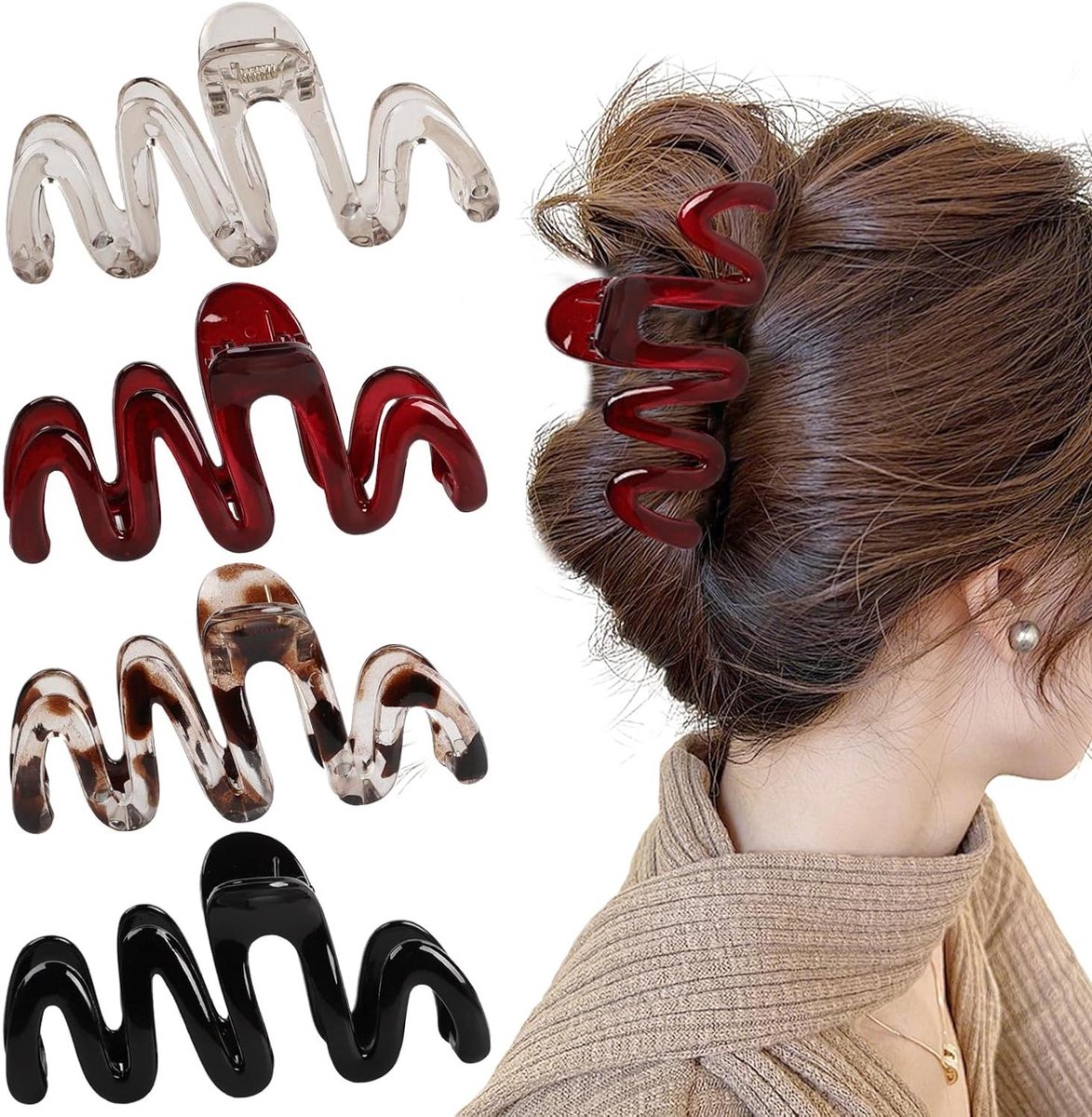 Haarklemmen Set - Grote Klemmen - Haar Stijlen - Golfvorm Design - 4 Stuks - Zwart