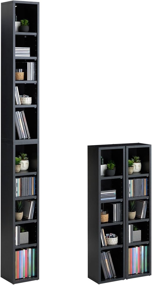 Hoog Media Rek in Betonlook voor 160 CD's of DVD's | Flexibel & Smal Opbergkast