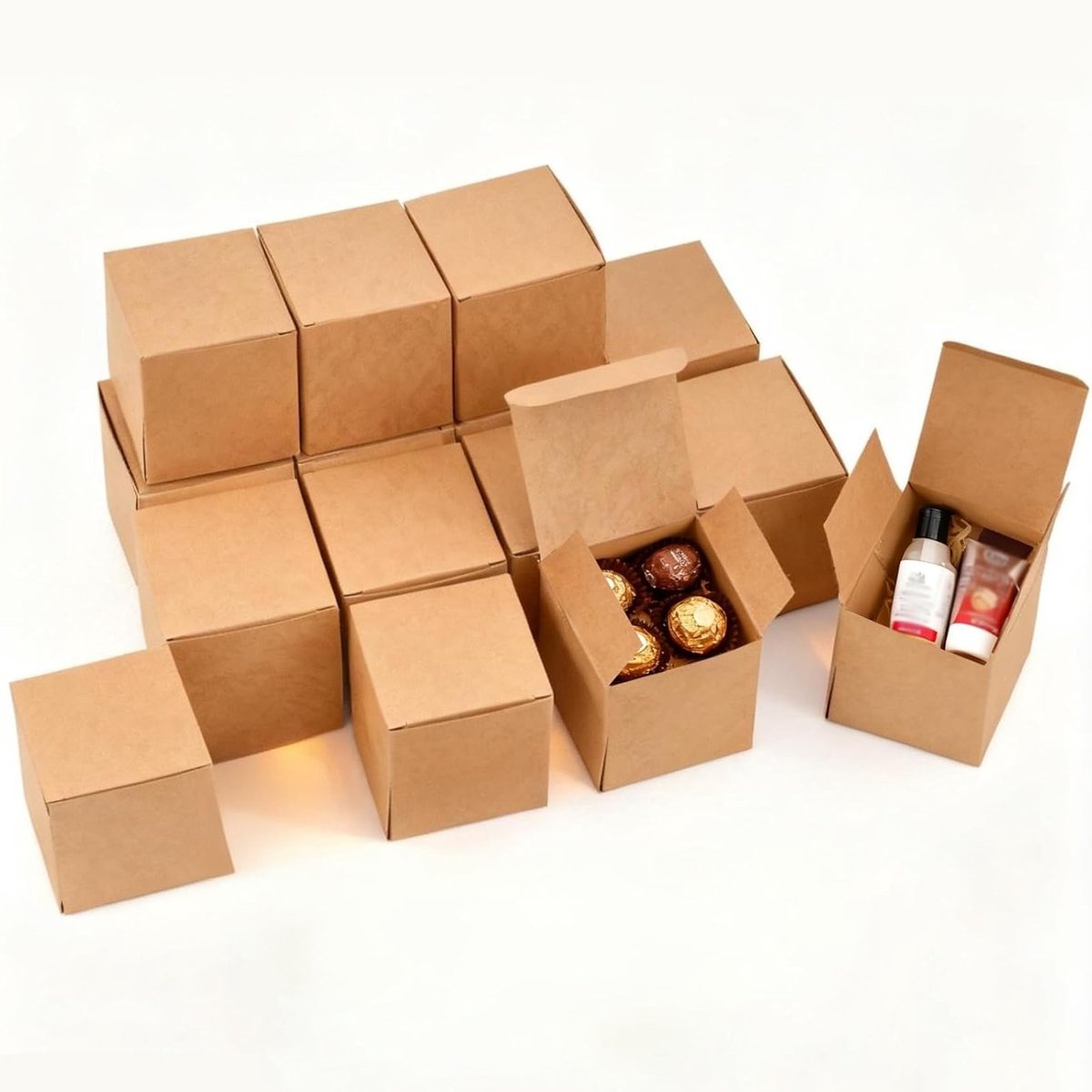 15 Stuks Kraft Papieren Cadeau Dozen, 10 x 10 x 10 cm, Vierkante Dozen voor Feestjes, Verjaardagen en Trouwen