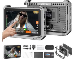 Professionele 6 Inch Touch Screen Monitor voor Camera's, 2000 Nits Helderheid, 4K HDMI en 3G-SDI, Inclusief Zonnescherm en Batterij