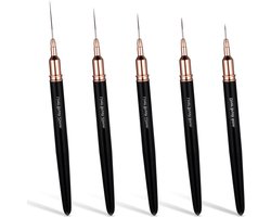Set van 5 Nail Art Liner Penselen voor Gedetailleerd Nagelontwerp, Dunne Liner Penselen voor Gel Nagels, Perfect voor Lange Lijnen en Fijne Details in Diverse Maten 4/8/12/20/25mm
