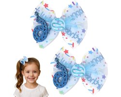 Winmany Set of 2 Baby Girl Birthday Hair Bows Strawberry Pink and Blue Headbands and Sparkling Numeral Hair Clips for - ShopVlot