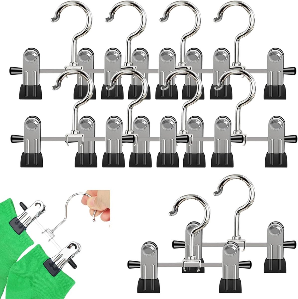 Set van 10 klemhaken, metalen clips met haken, verstelbare clips voor kleding, schoenen en handdoeken