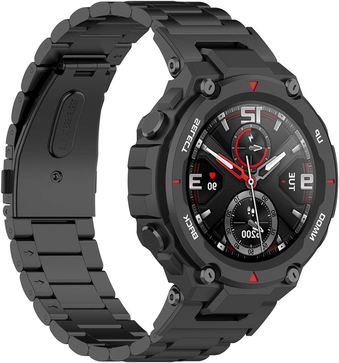 Stalen Vervangband voor Amazfit T-Rex Pro - Duurzame, Elegante en Comfortabele Horlogeband voor Smartwatch (Zwart)