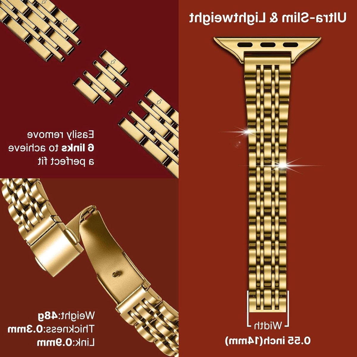 Stalen Horlogeband Geschikt voor Apple Watch 41 mm 40 mm 38 mm - Luxe Metaal Armband voor Dames, Geschikt voor Series 9, 8, 7, 6, SE, 5, 4, 3, 2, 1