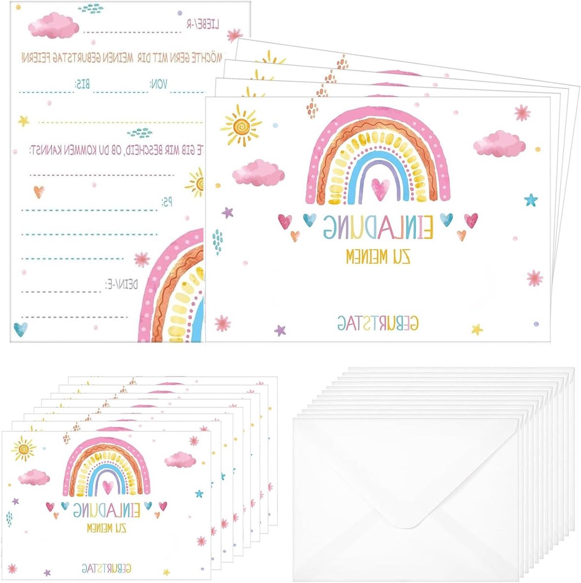 Feestelijke Uitnodigingen voor Kinderverjaardagen - 12 Sets met Enveloppen voor Jongens en Meisjes, Perfect voor Feestjes en Vieringen