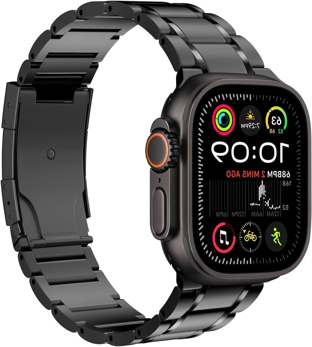 Titanium Horlogeband voor Apple Watch Ultra en Series 1 t/m 9, Stijlvolle Vervangband voor Mannen met Vouwsluiting, Zwart, Geschikt voor Diverse Maten