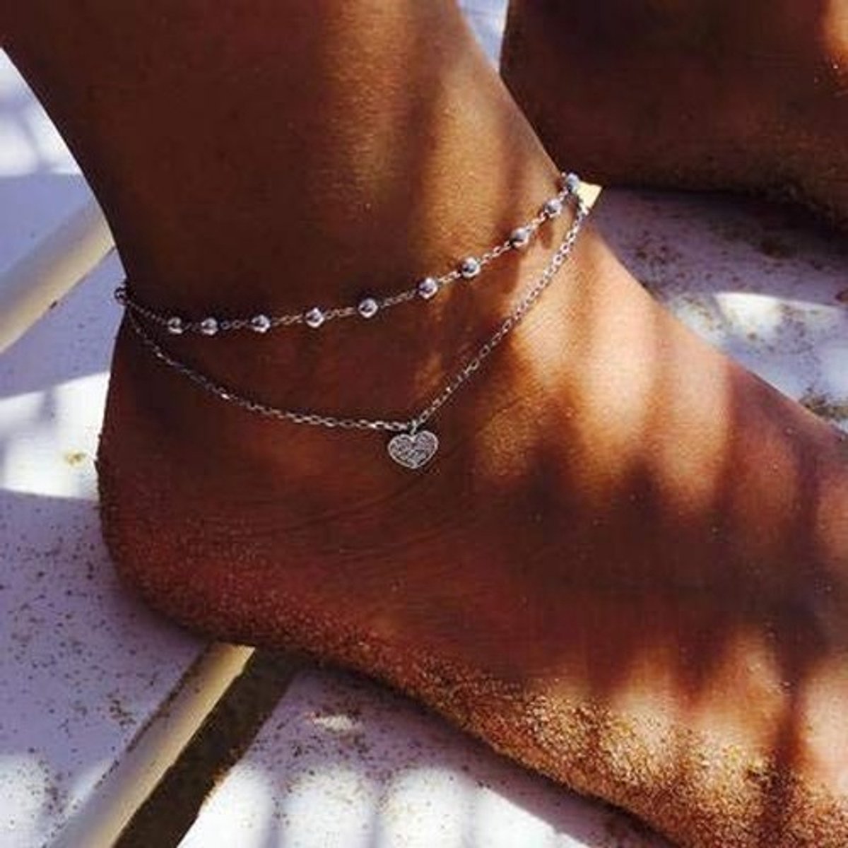 Allecto - Multi-layer crystal silver anklet - Elegante enkelband - 21 cm - Voor vrouwen en meisjes - Stijlvol accessoire