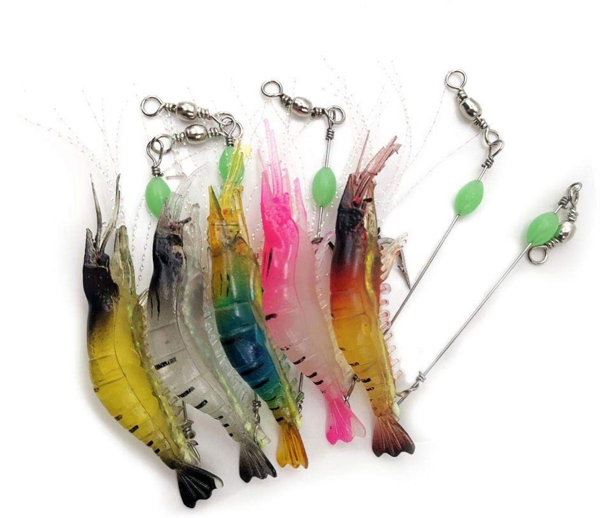 Store_8 - Valse Garnalen Aas Haken - Lichtgevend - 9 cm - Vliegvissen - 5 Kleuren - Ideaal voor Roofvissen - Set van 5