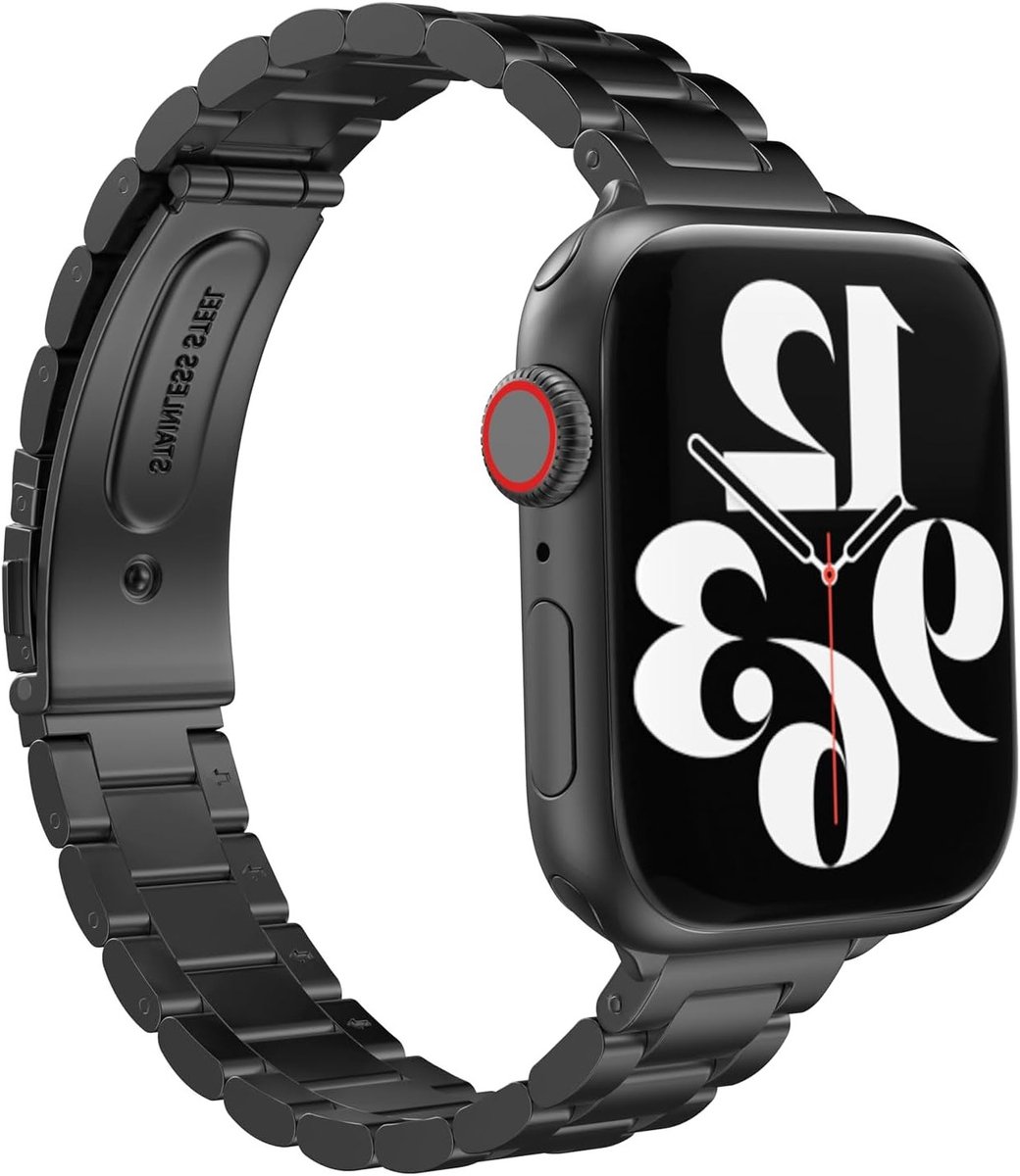 Dunne RVS Armband voor Apple Watch Ultra en Series 1-10, Verstelbare Metalen Vervangband, Zwart, Geschikt voor 49mm, 46mm, 45mm, 44mm, 42mm, Duurzaam en Slank Ontwerp