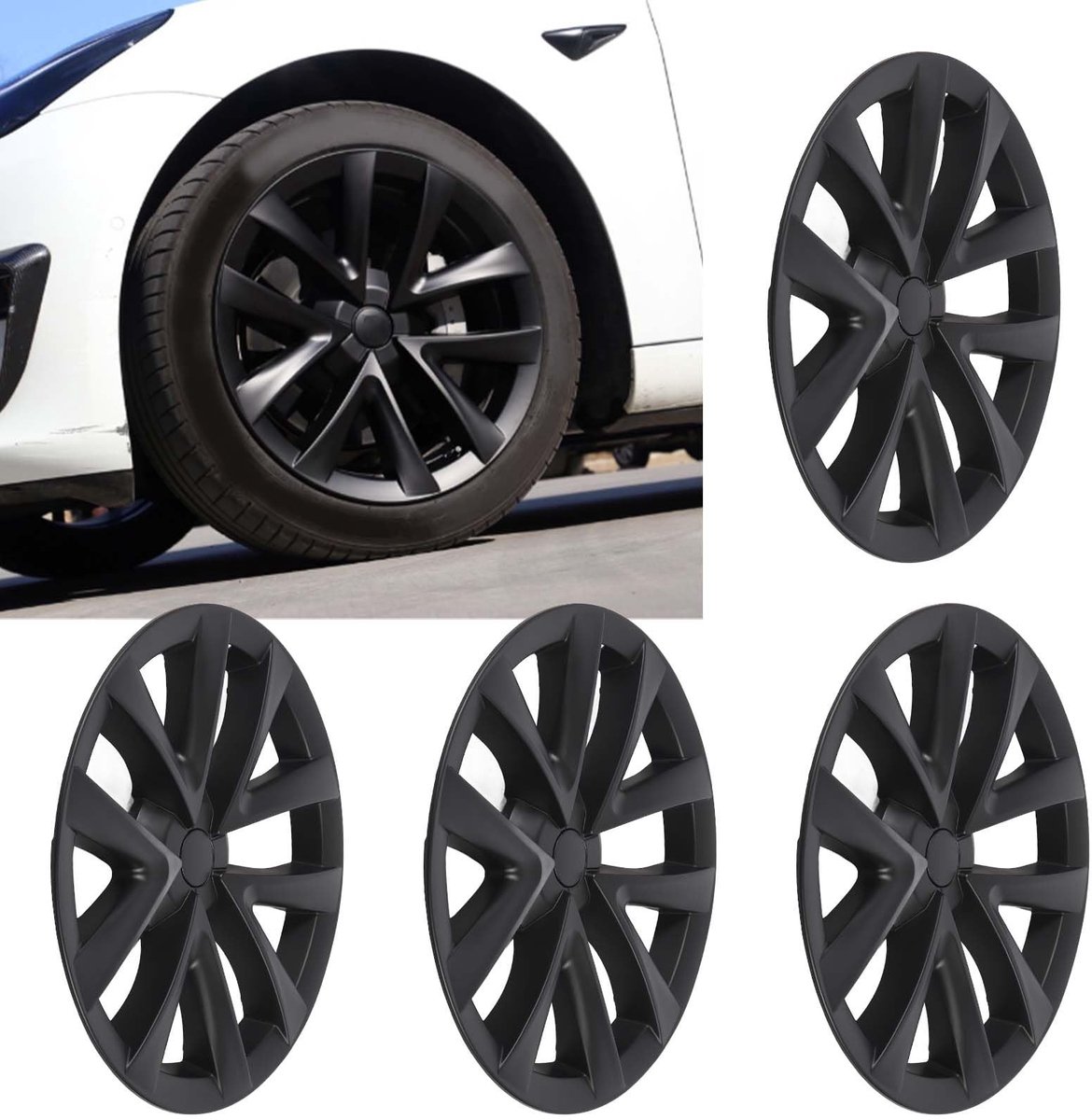 Allecto - Wheel caps - 4 stuks 18 inch - matte zwart - volledige bescherming - geschikt voor 2017-2023 - auto accessoires - duurzaam - velgen