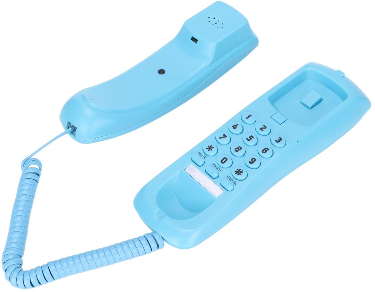 aladdien - Wandmontage Vaste Telefoon - Retro Telefoon - Mute en Pauzefunctie - Blauw - Herhaalfunctie - Geschikt voor Thuis, Kantoor en School