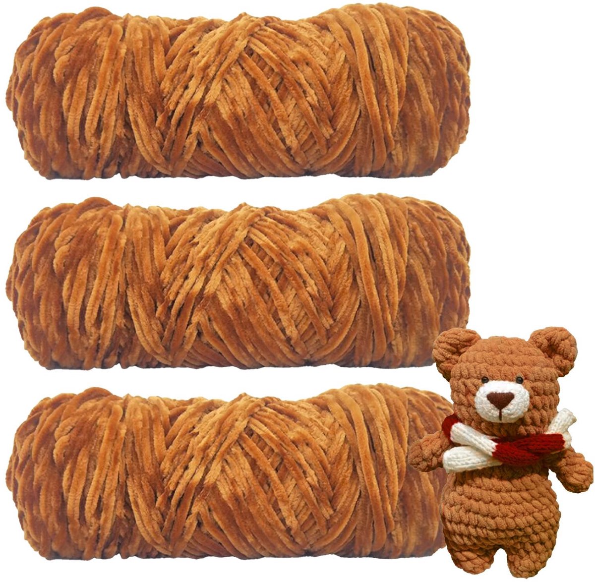 Allecto - Chenille Wol - Baby Wol - Zacht en duurzaam - Bruin - Breiwol - Perfect voor haken en breien - Ideaal voor babyprojecten