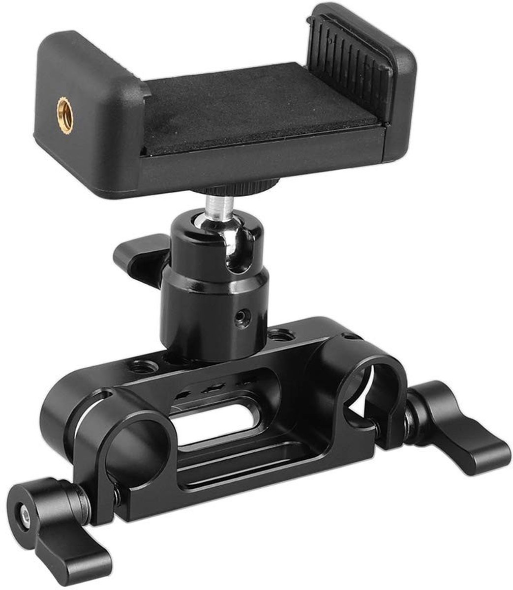 Allecto - 15mm Rod Clamp Adapter - Voor Mobiele Telefoon met 360° Balhoofd - Flexibel en veelzijdig - Hoogwaardige constructie - Eenvoudig te gebru...
