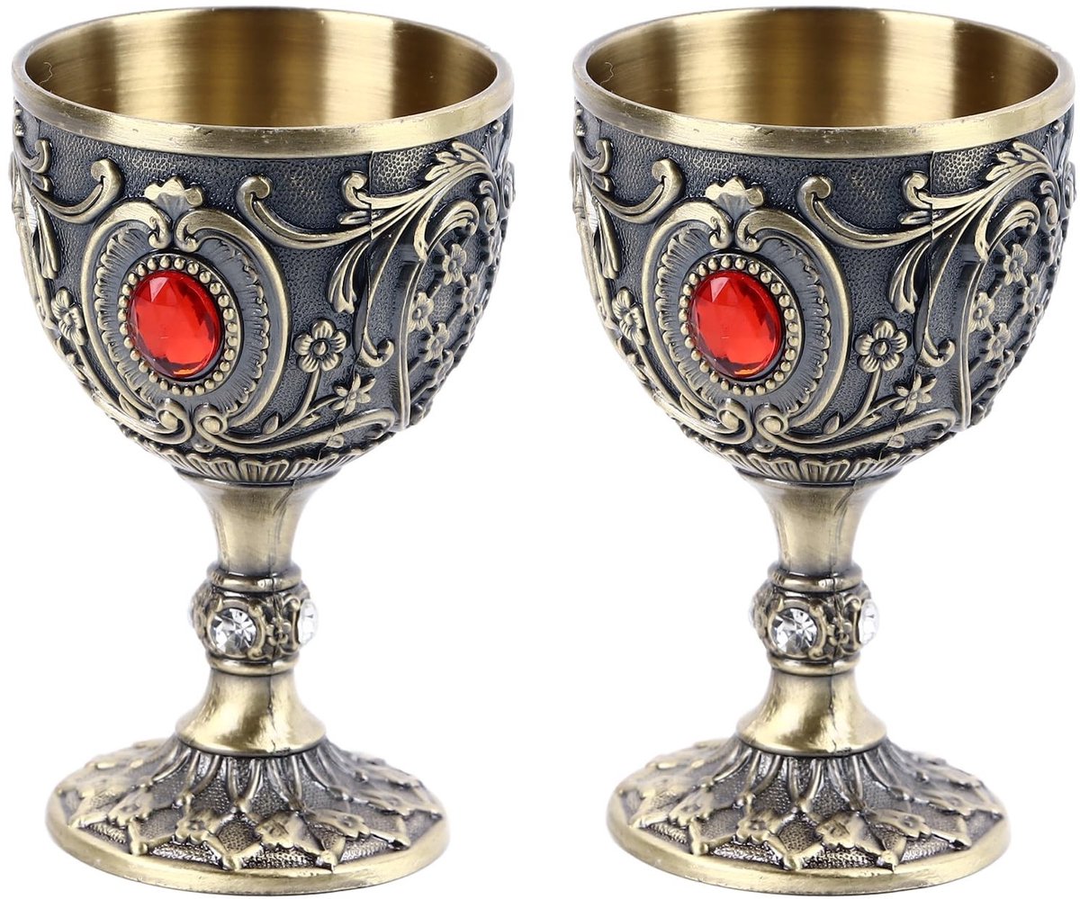 Vintage Metalen Wijnglas Set - Luxe en Duurzaam Bronzen Design