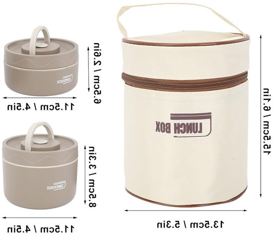 Isolerende Voedselcontainer, Draagbare Lunchdozen met Thermotas, Vacuüm Pot voor Warm en Koud Eten, Lekvrije Ontwerp met Brede Opening (2 dozen) — afbeelding 5