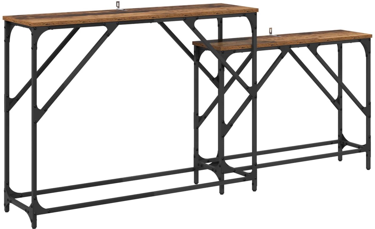 vidaXL Wandtafel - 2 - st - Oud - Hout - 100 - x - 28 - x - 75 - cm - Bewerkt - hout Oud hout