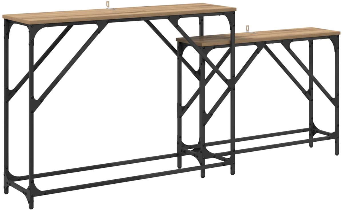 vidaXL Wandtafel - 2 - st - Artisan - Eiken - 100 - x - 28 - x - 75 - cm - Bewerkt - hout Artisan eiken