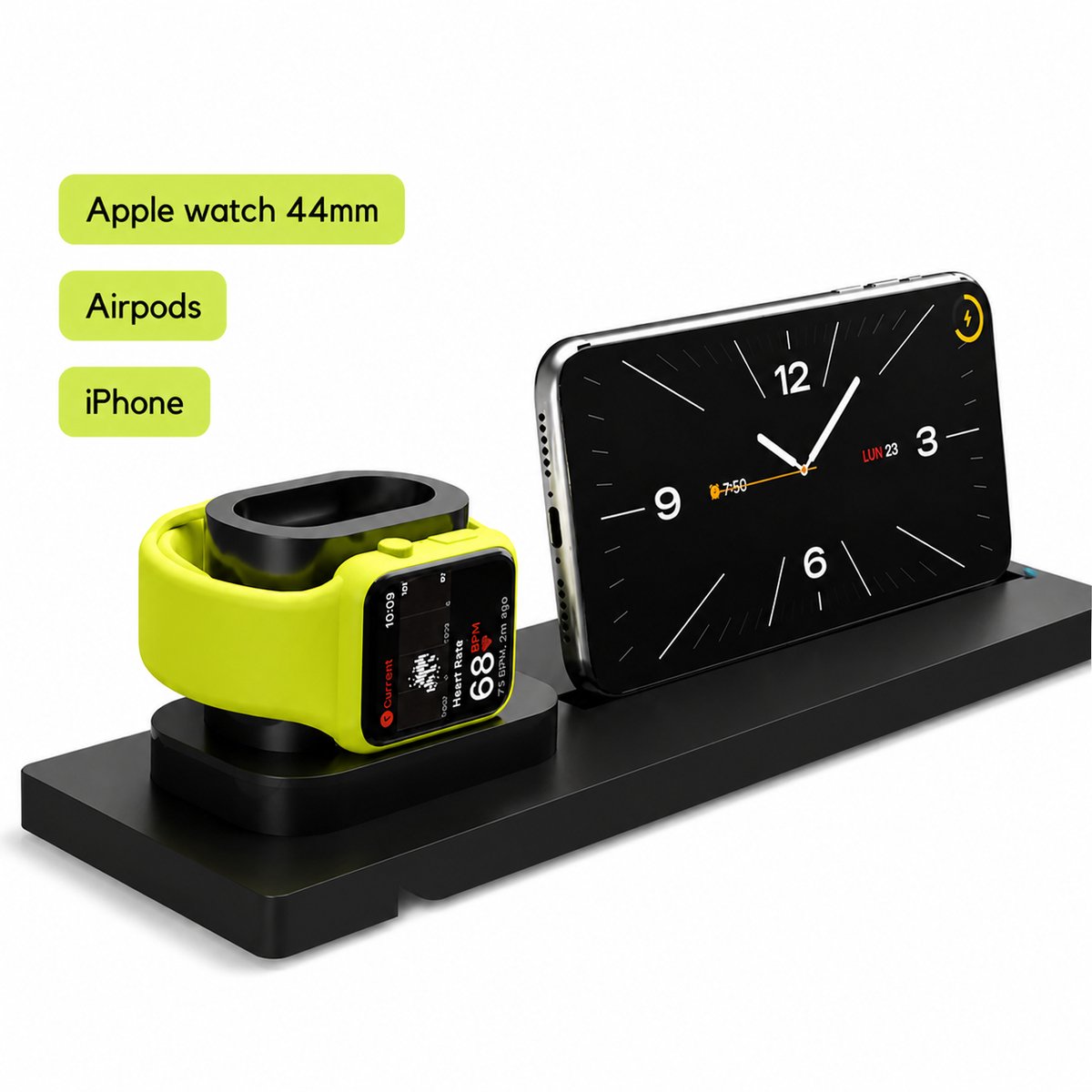 3 In 1 Draadloos Oplaadstation Voor iPhone Apple Watch AirPods - Telefoon Standaard Met StandBy Mode Dock - Bureau Organizer Oplader Houder - Compact Design - Universele Apple Charging Dock - Zwart