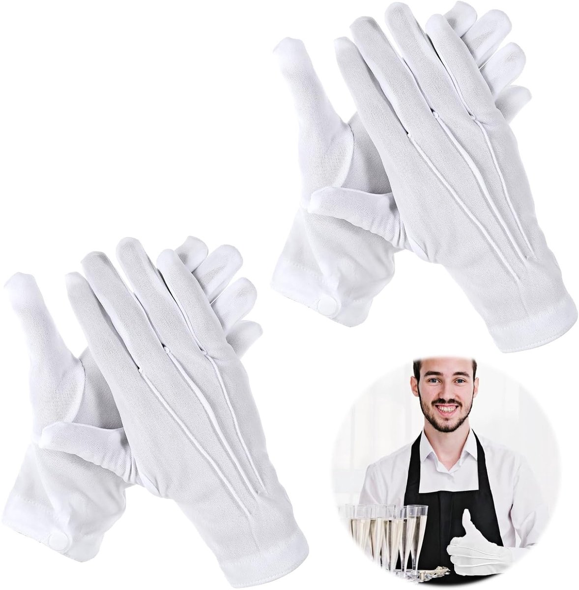2 Paar Witte Katoenen Handschoenen voor Mannen, Formele Tuxedo Handschoenen voor Cosplay, Parades en Sieradeninspectie
